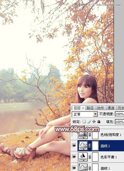 Photoshop给河边女孩添加漂亮的粉色效果图