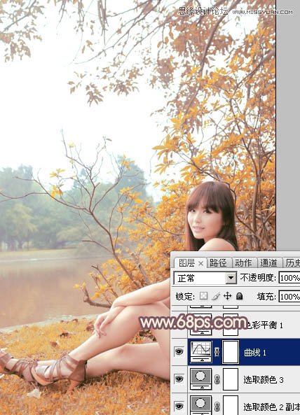 Photoshop给河边女孩添加漂亮的粉色效果图