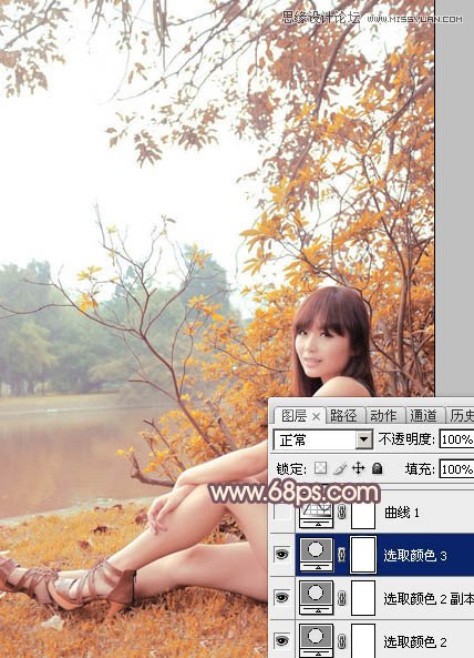 Photoshop给河边女孩添加漂亮的粉色效果图