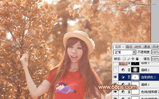 Photoshop调出林中女孩秋季黄褐色调