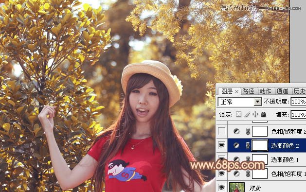 Photoshop调出林中女孩秋季黄褐色调