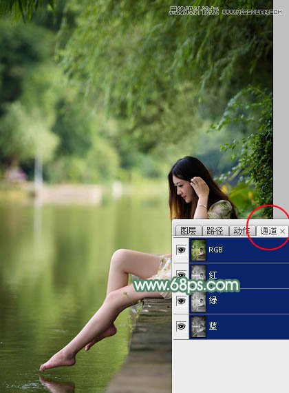 Photoshop调出河边美女唯美青色效果