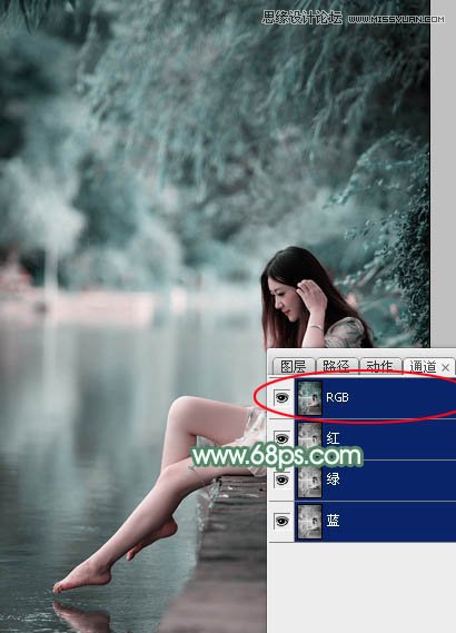 Photoshop调出河边美女唯美青色效果