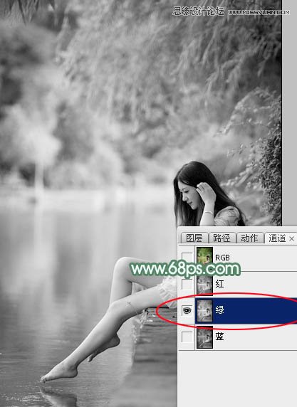 Photoshop调出河边美女唯美青色效果