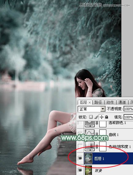 Photoshop调出河边美女唯美青色效果