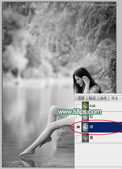 Photoshop调出河边美女唯美青色效果