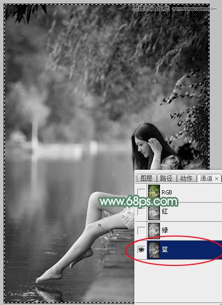 Photoshop调出河边美女唯美青色效果