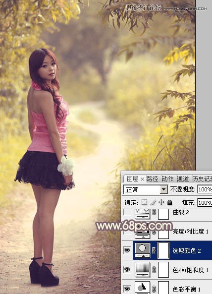 Photoshop调出林中美女唯美的秋季色调