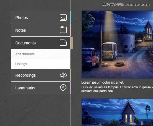 Flat-vertical-menu-navigation-dark 2013秋季配色不错的UIKIT素材集合下载