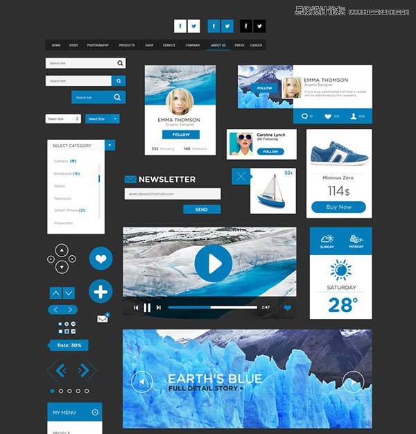 flat_design_ui_pack_01 2013秋季配色不错的UIKIT素材集合下载