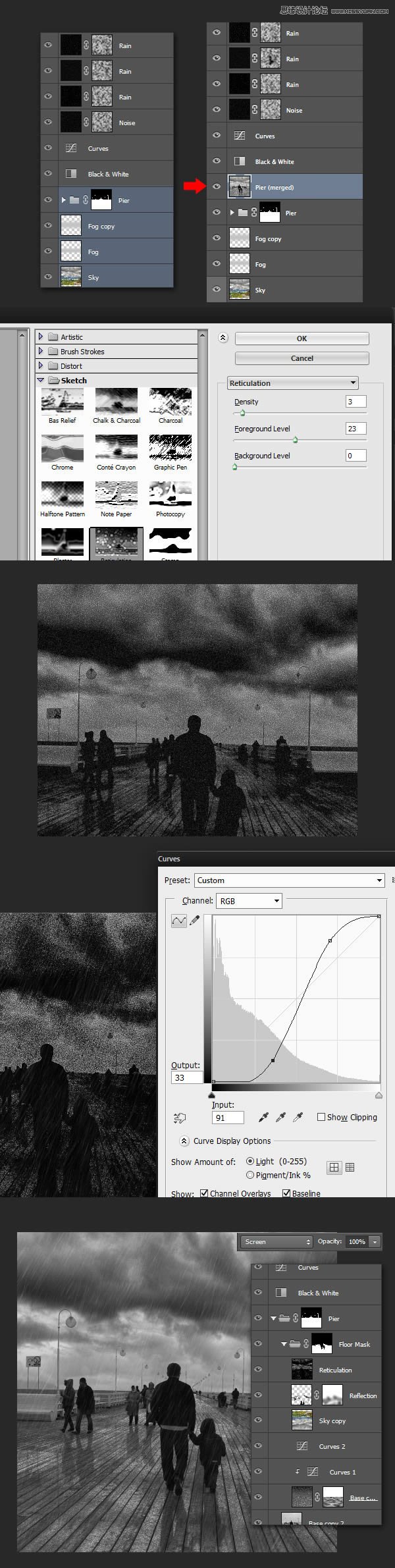 Photoshop制作逼真生动的的下雨效果图
