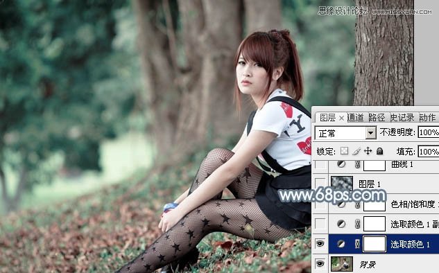 Photoshop调出树下美女唯美的青色效果