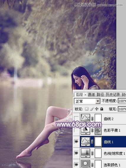 Photoshop调出河边美女梦幻紫色风格