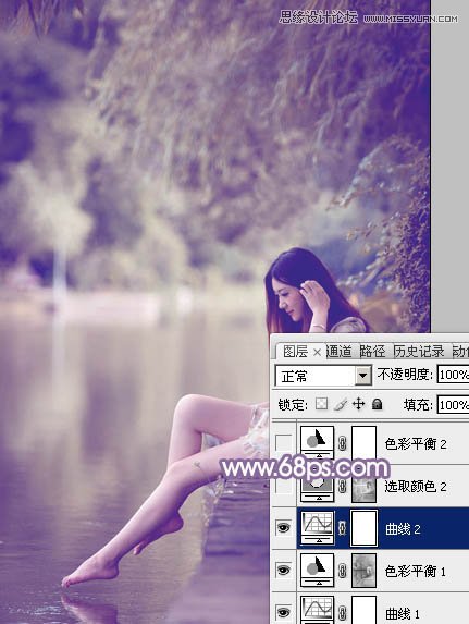 Photoshop调出河边美女梦幻紫色风格