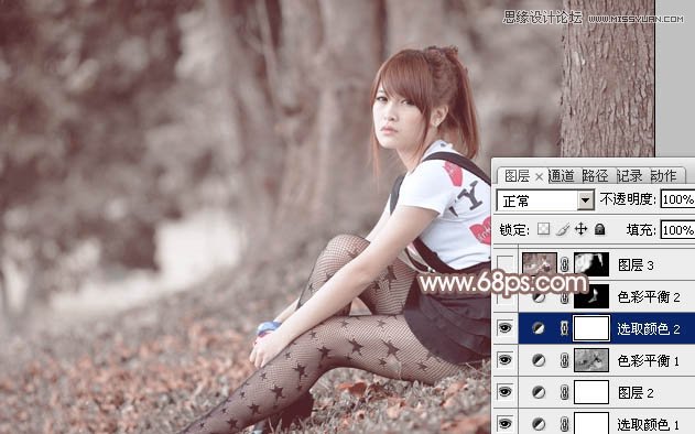 Photoshop调出林下女孩淡雅的冷色效果