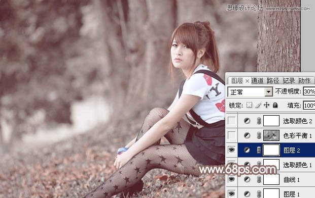 Photoshop调出林下女孩淡雅的冷色效果