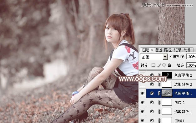 Photoshop调出林下女孩淡雅的冷色效果
