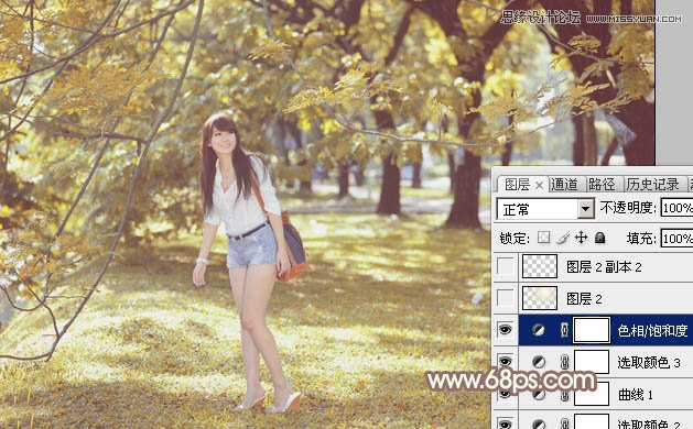 Photoshop调出夏季公园美女秋季淡黄色调