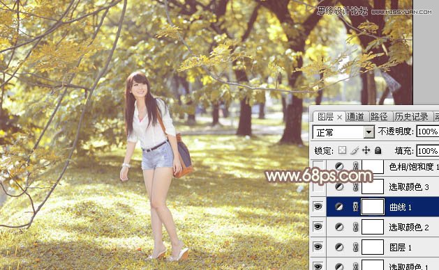 Photoshop调出夏季公园美女秋季淡黄色调