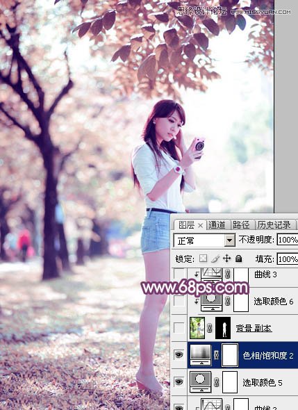 Photoshop调出春季公园美女唯美紫色效果