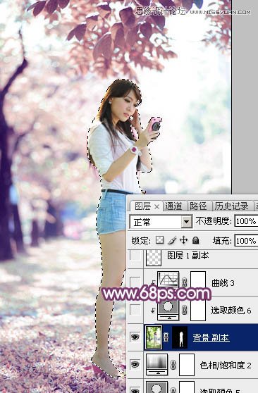 Photoshop调出春季公园美女唯美紫色效果