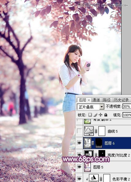 Photoshop调出春季公园美女唯美紫色效果