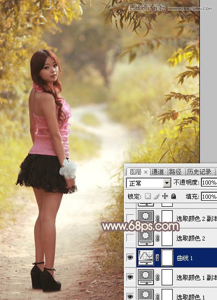 Photoshop调出公园美女秋季淡黄色调