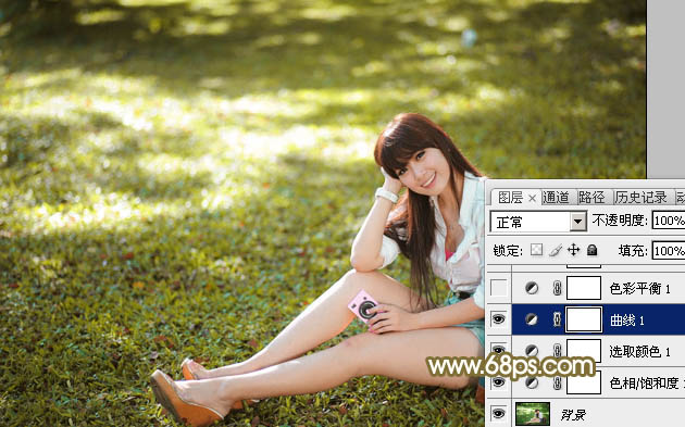 Photoshop调出草地美女朦胧柔美色调