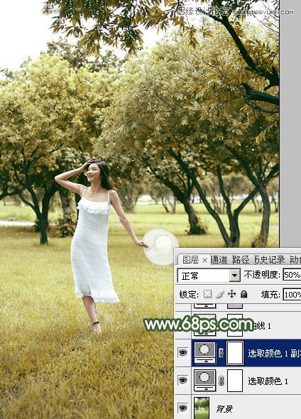 Photoshop调出夏季公园女孩怀旧效果