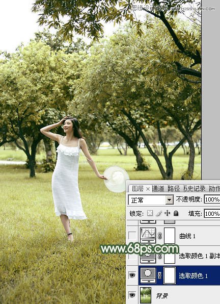 Photoshop调出夏季公园女孩怀旧效果