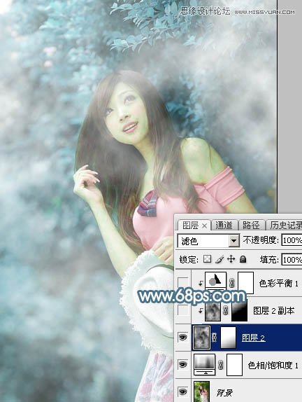 Photoshop调出林下美女唯美的蓝色效果