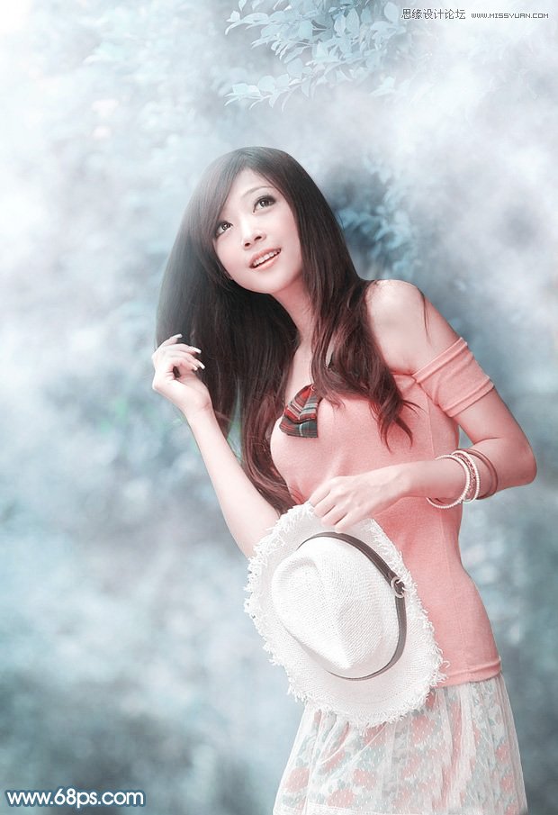 Photoshop调出林下美女唯美的蓝色效果