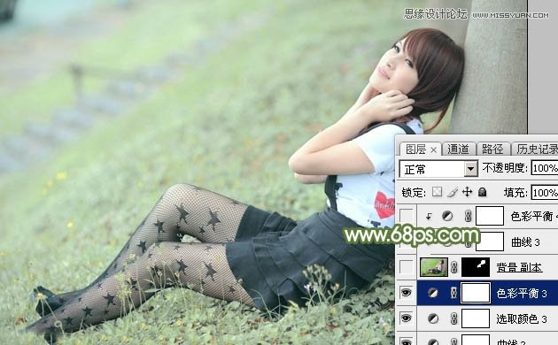 Photoshop调出树下女孩青色通透肤色