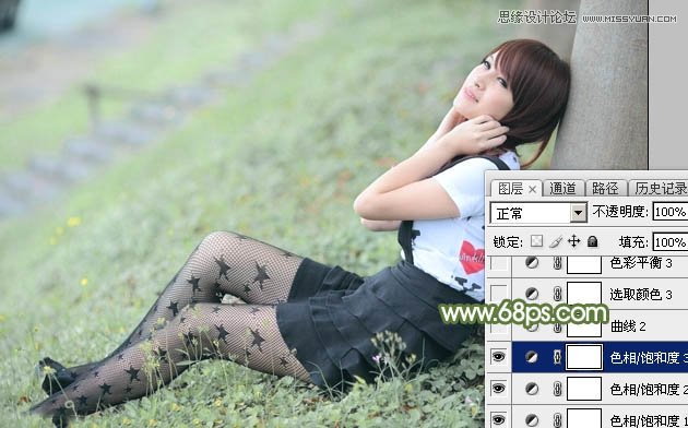 Photoshop调出树下女孩青色通透肤色