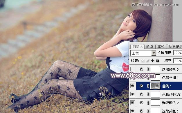 Photoshop调出公园美女日系淡雅效果