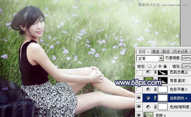 Photoshop调出草地女孩清新朦胧效果