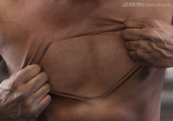 Photoshop合成超酷的男人撕开胸部皮肤