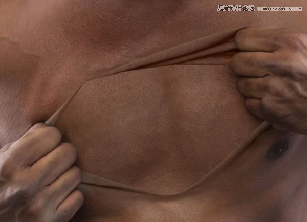 Photoshop合成超酷的男人撕开胸部皮肤