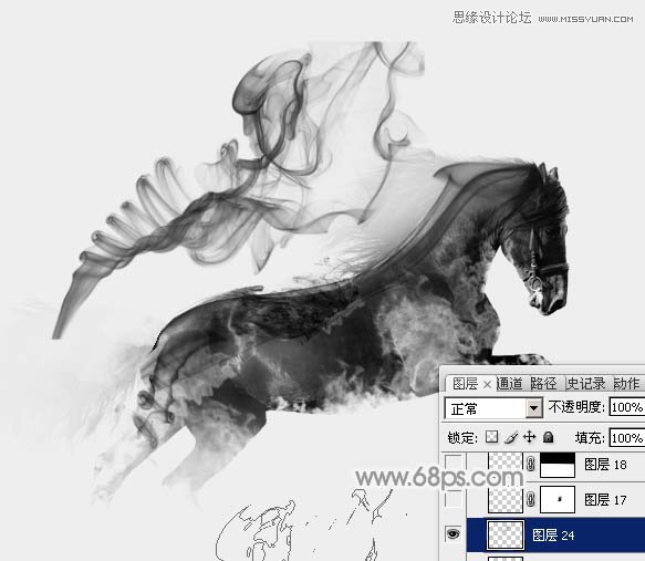 Photoshop制作创意水墨骏马效果图