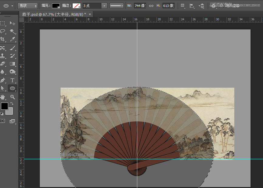 Photoshop绘制逼真的香木折扇效果图