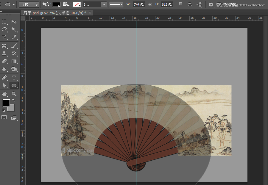Photoshop绘制逼真的香木折扇效果图