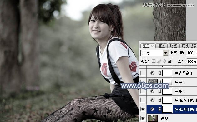 Photoshop调出树下女孩唯美蓝色效果
