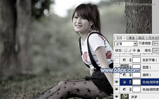 Photoshop调出树下女孩唯美蓝色效果