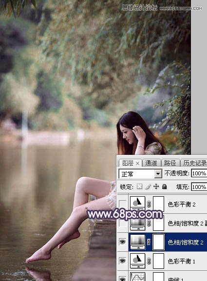 Photoshop调出河边女孩唯美紫色效果