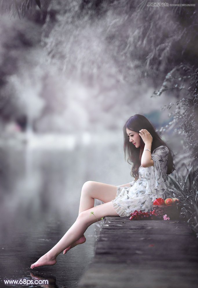 Photoshop调出河边女孩中性冷色效果
