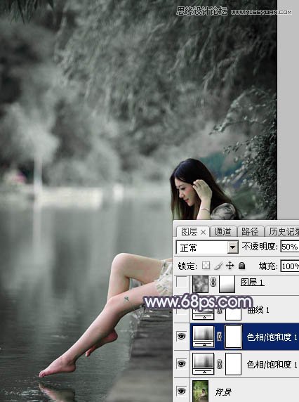 Photoshop调出河边女孩中性冷色效果