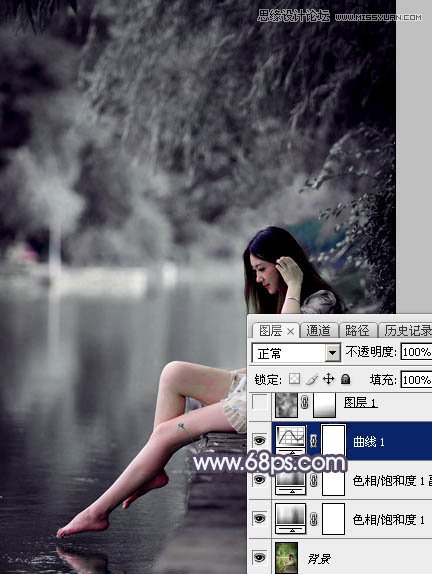 Photoshop调出河边女孩中性冷色效果