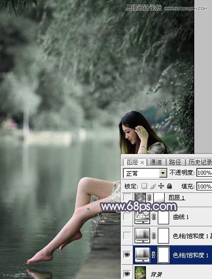 Photoshop调出河边女孩中性冷色效果