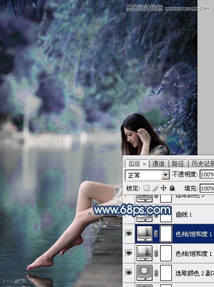 Photoshop调出河边美女唯美紫色效果