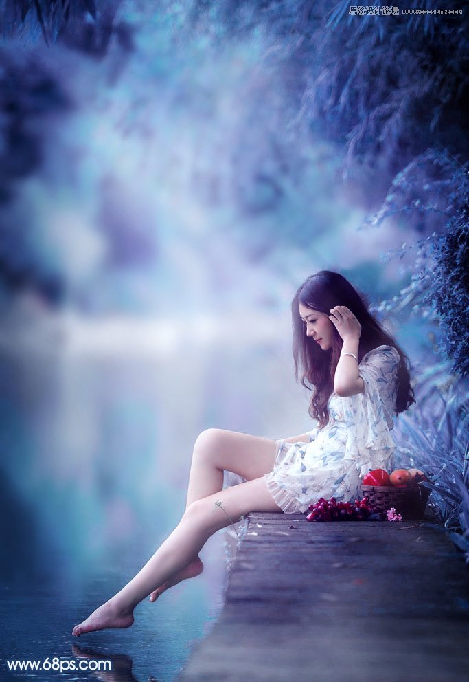Photoshop调出河边美女唯美紫色效果